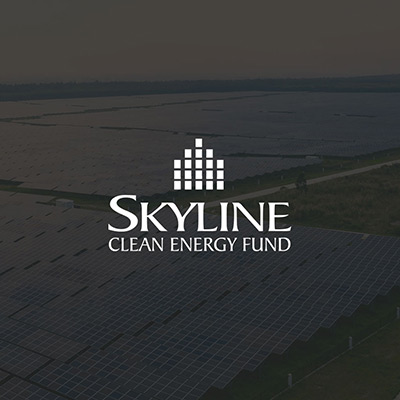 Skyline Clean Energy Fund Logo with Solar Panel Back Drop - 2018-SCEF-LAUNCH
